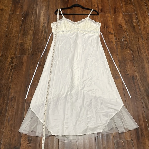 Flora Satin Nightgown Slip Dress Lace Mesh Bridal Feminine Casual Midi Romantic - Picture 14 of 15